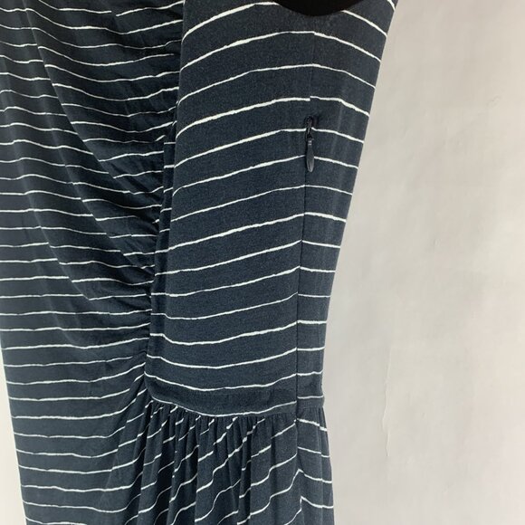 Boss Hugo Boss Dress XS Striped Navy Blue Coastal Asymmetric Midi Lined Stretch - Picture 6 of 14